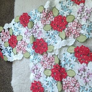 Soma Floral Crochet  Runner - Red, Green, White